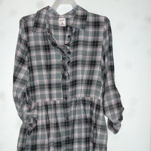 Arizona  Casual Plaid long sleeve Girls Cotton  Dress Button down Sz 12 REg